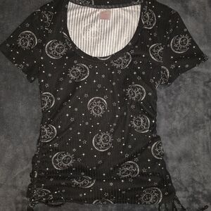 No Boundaries Black Sun and Moon Print Top